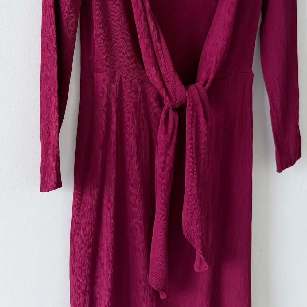 Massimo Dutti Burgundy Open Back Tie Dress | Deep V Back | Size 6 - Picture 9 of 13